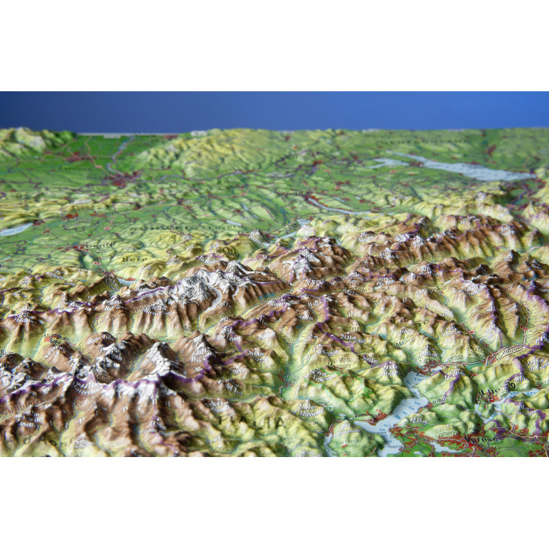 Georelief Landkarte Schweiz (39x29) 3D Reliefkarte mit Holzrahmen