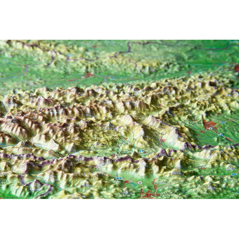 Georelief Landkarte Österreich (77x57) 3D Reliefkarte mit Holzrahmen