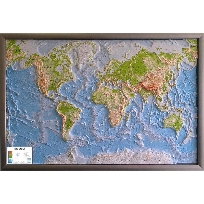 geo-institut Weltkarte Reliefkarte Welt Silver line physisch Englisch