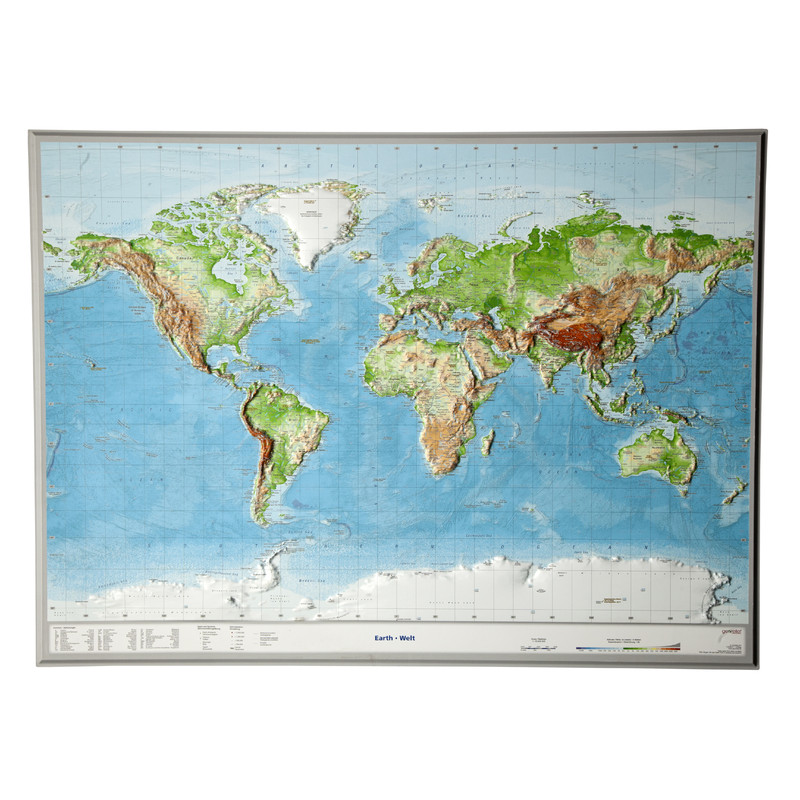 Georelief Weltkarte Welt groß, 3D Reliefkarte, ENGLISCH