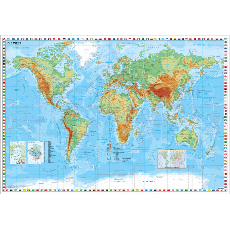 Stiefel Weltkarte physisch mit Flaggenrand (95x62)