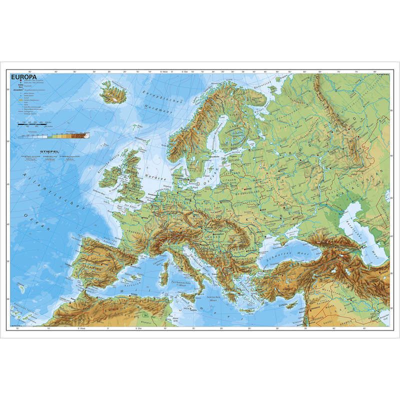 Stiefel Kontinentkarte Europa physisch