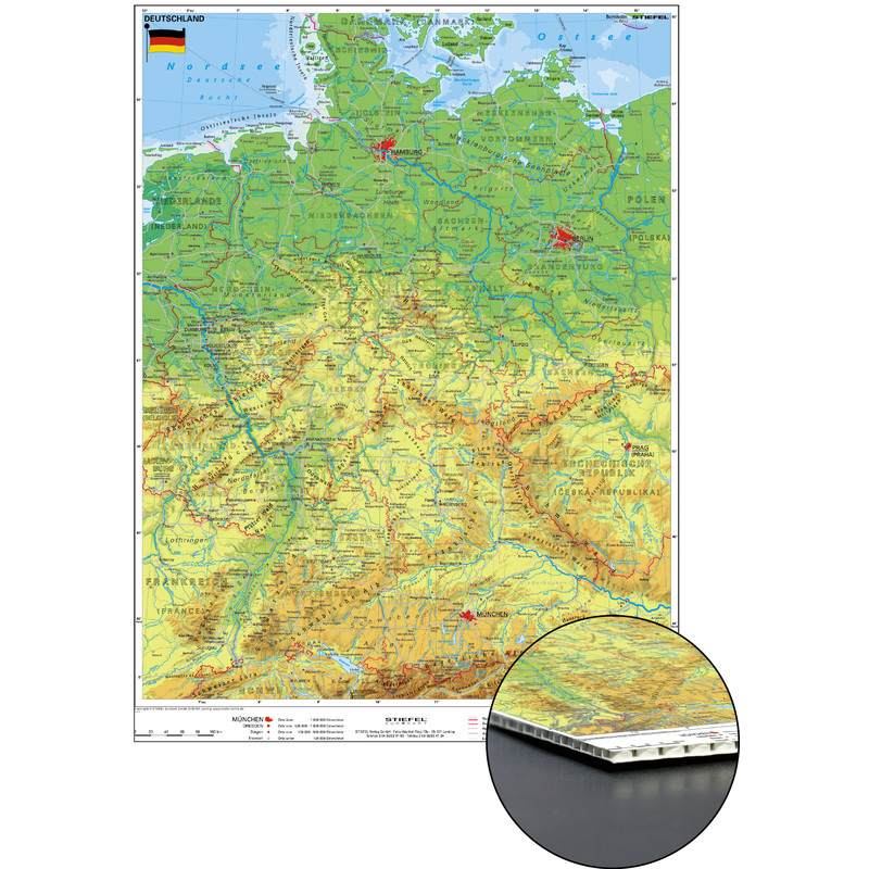 Stiefel Landkarte Deutschland physisch zum Pinnen auf Wabenplatte