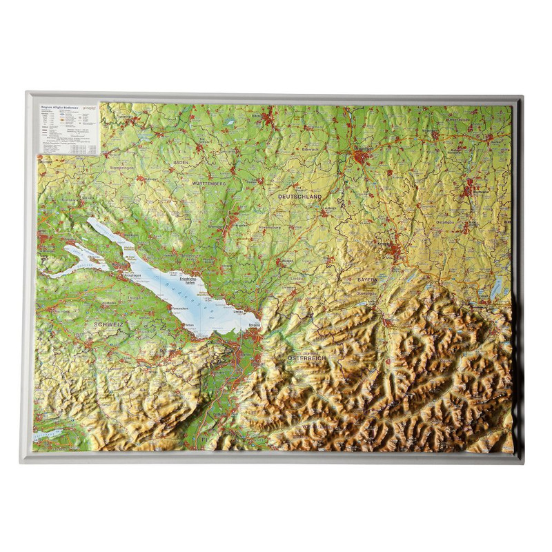 Georelief Regional-Karte Allgäu Bodensee groß