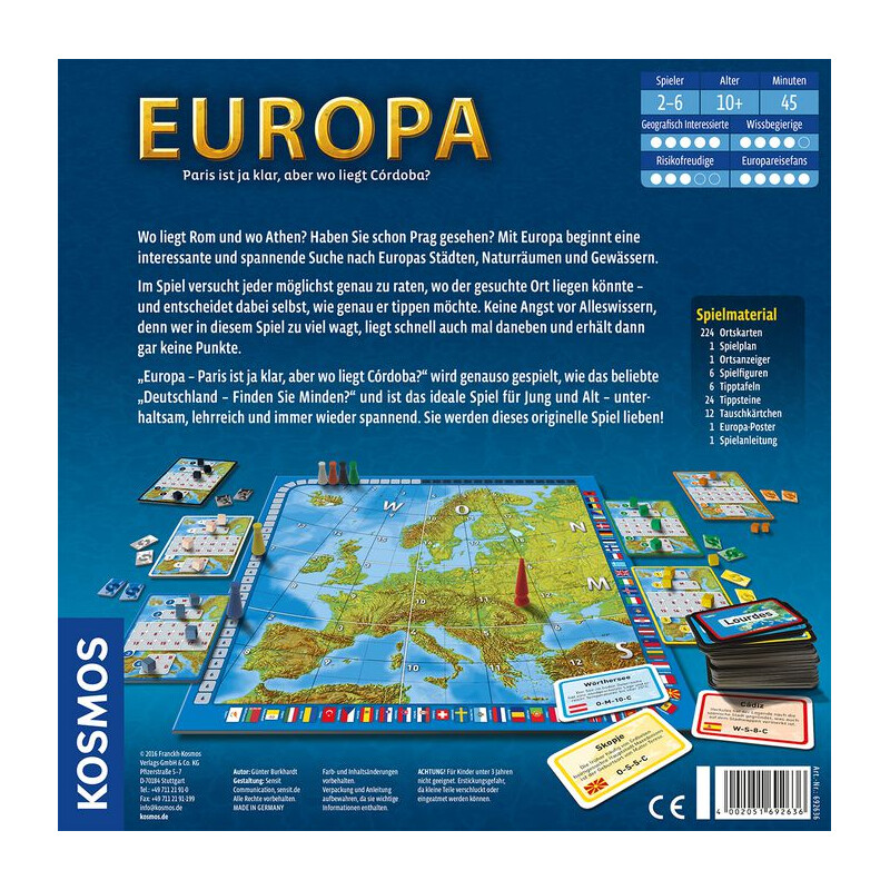 Kosmos Verlag Spiel Europa - Paris ist ja klar, aber wo liegt Córdoba?