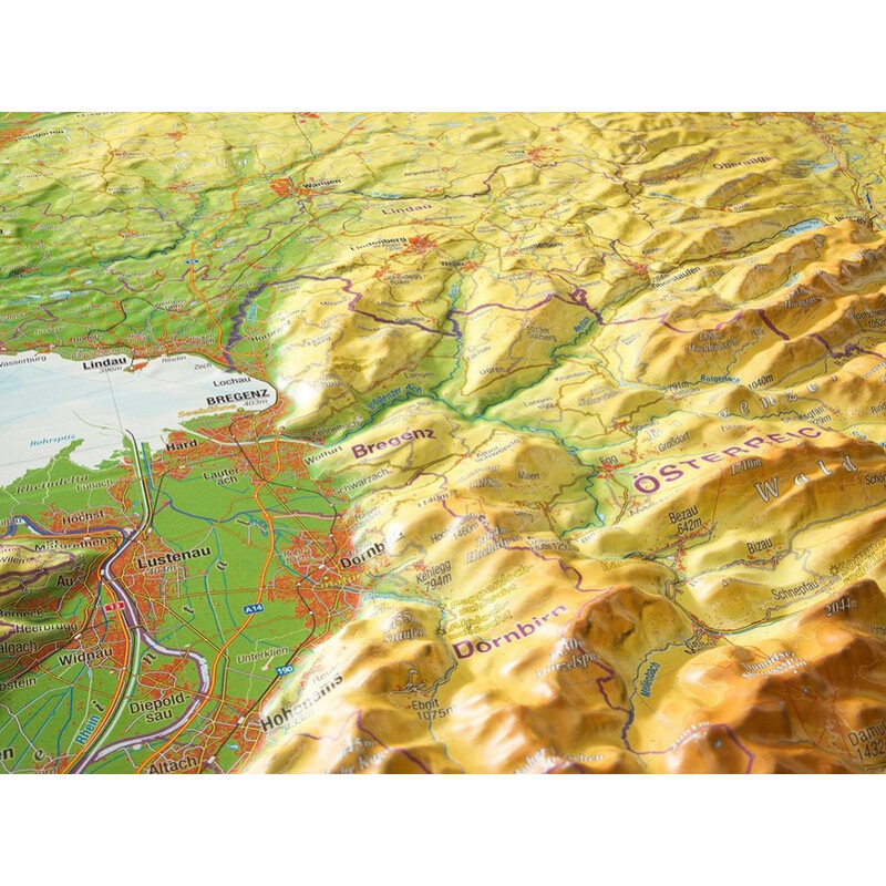 Georelief Regional-Karte Allgäu Bodensee 3D Reliefkarte (77 x 57 cm)
