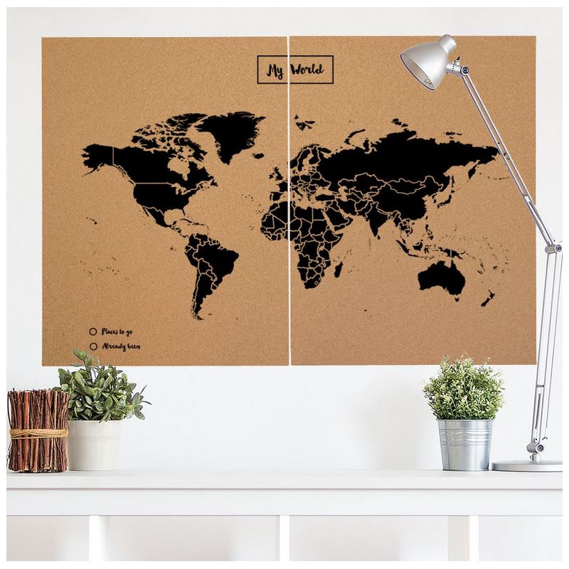 Miss Wood Weltkarte Woody Map Natural Cork XXL black