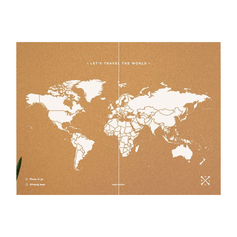 Miss Wood Weltkarte Woody Map Natural Cork XXL white