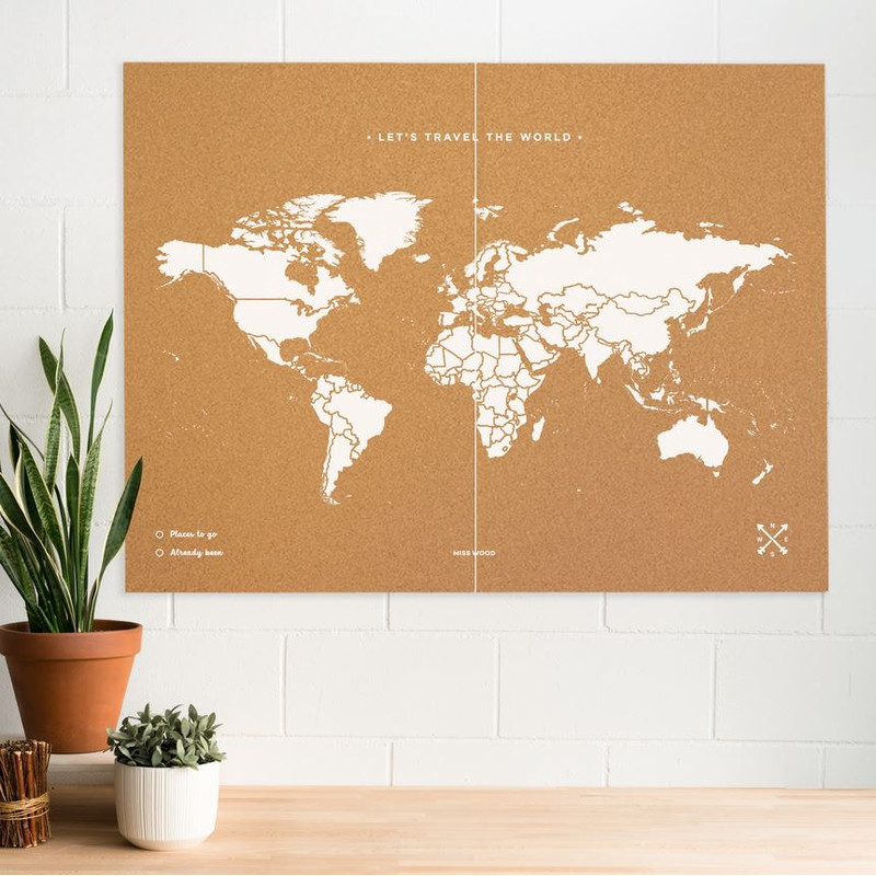 Miss Wood Weltkarte Woody Map Natural Cork XXL white