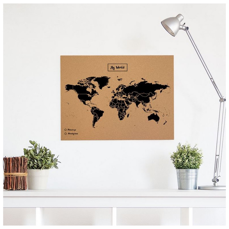 Miss Wood Weltkarte Woody Map Natural Cork L black