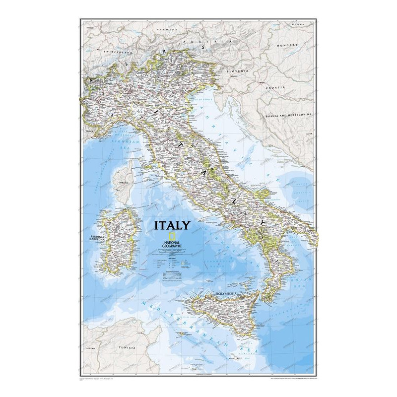 National Geographic Landkarte Italien Pinnwand gerahmt (silber)