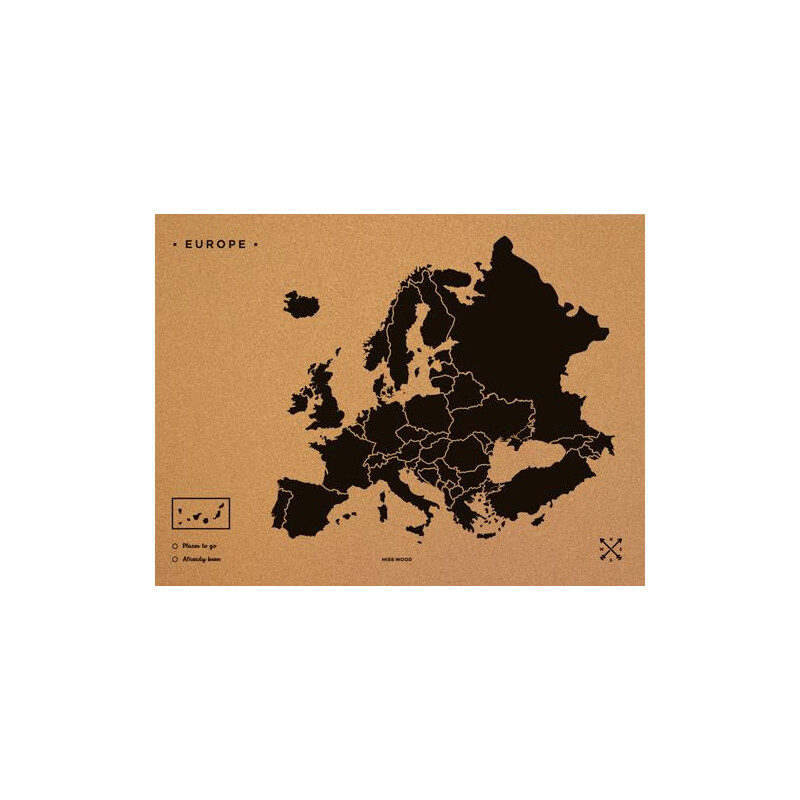 Miss Wood Kontinentkarte Woody Map Europa schwarz 90x60cm