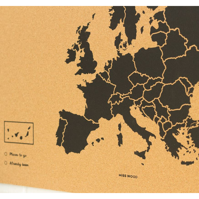 Miss Wood Kontinentkarte Woody Map Europa schwarz 60x45cm