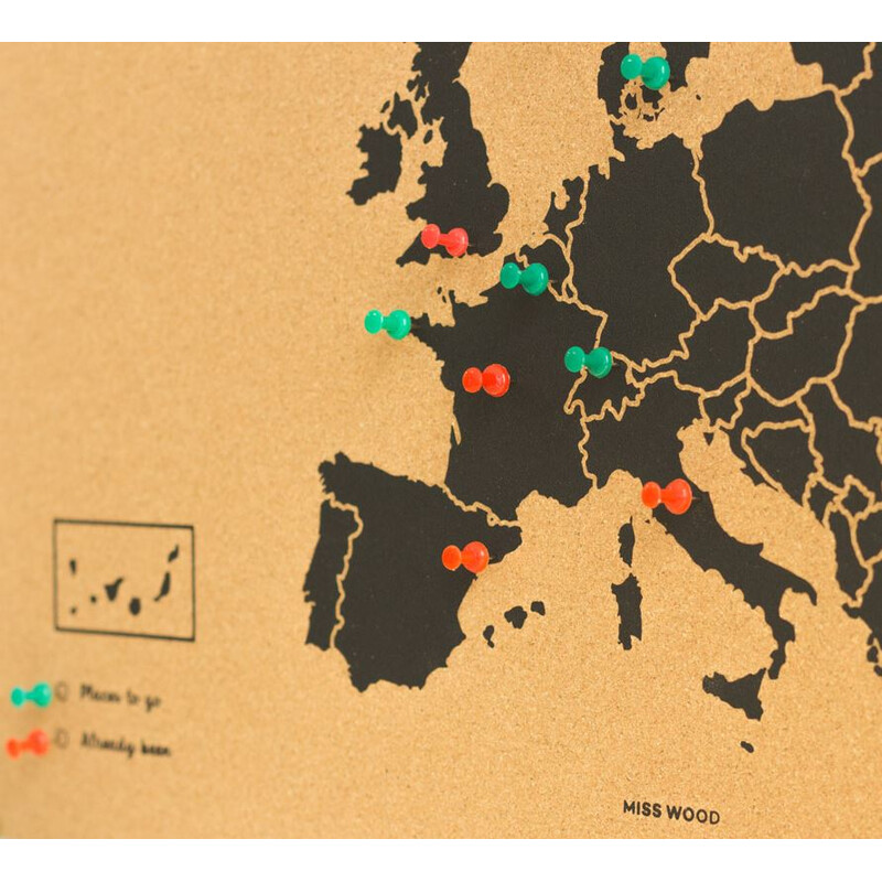 Miss Wood Kontinentkarte Woody Map Europa schwarz 90x60cm