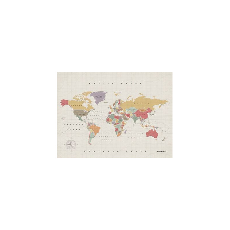 Miss Wood Weltkarte Woody Map Watercolor Tropical XL