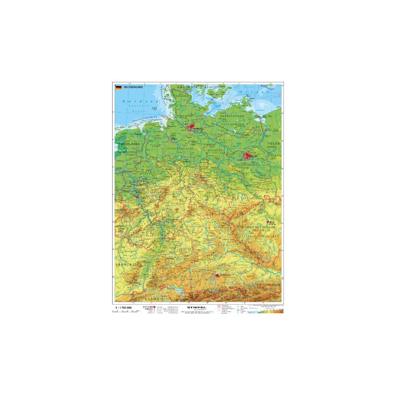 Stiefel Landkarte Deutschland physisch mit Metallleisten