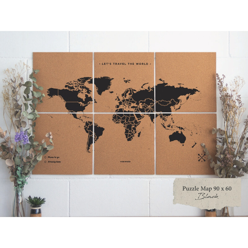 Miss Wood Weltkarte Puzzle Map XL - Black