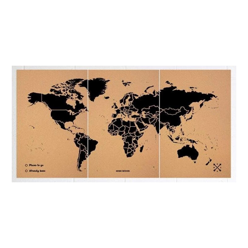 Miss Wood Weltkarte Woody Map Natural Cork XXXL black