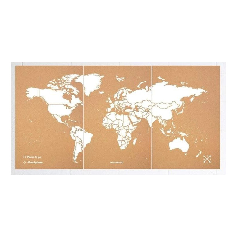 Miss Wood Weltkarte Woody Map Natural Cork XXXL white