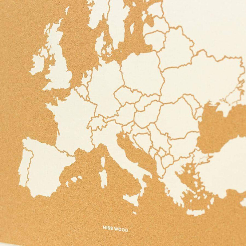 Miss Wood Kontinentkarte Woody Map Europa weiß 90x60cm gerahmt