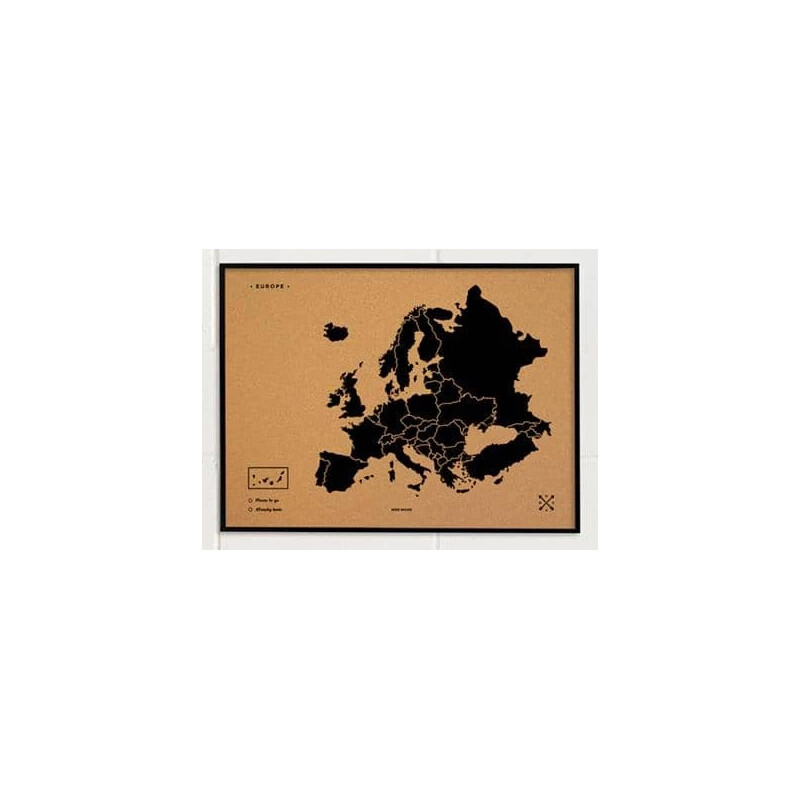 Miss Wood Kontinentkarte Woody Map Europa schwarz 60x45cm gerahmt