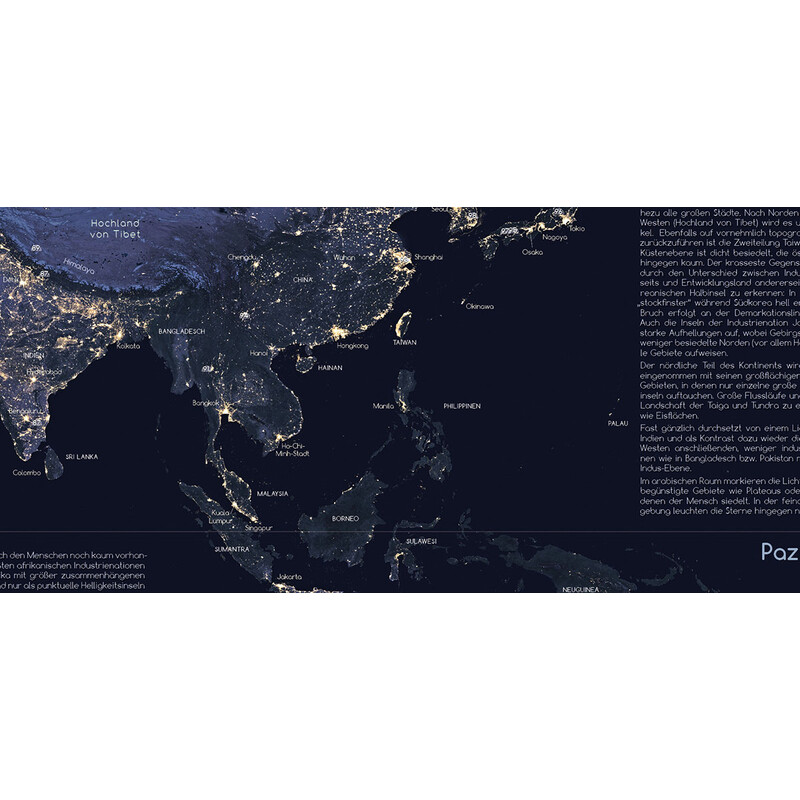 Astronomie-Verlag Poster Die Erde bei Nacht und Sternwarten der Welt