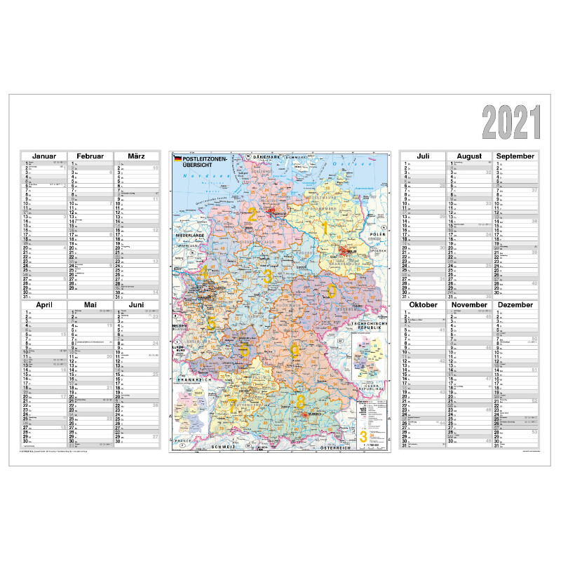 Stiefel Landkarte Jahresplaner 2021 Deutschland Postleitzahlenübersicht