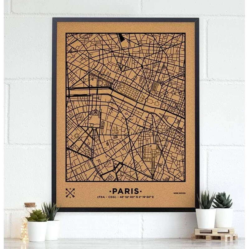 Miss Wood Regional-Karte Woody Map Natural Paris XL Black