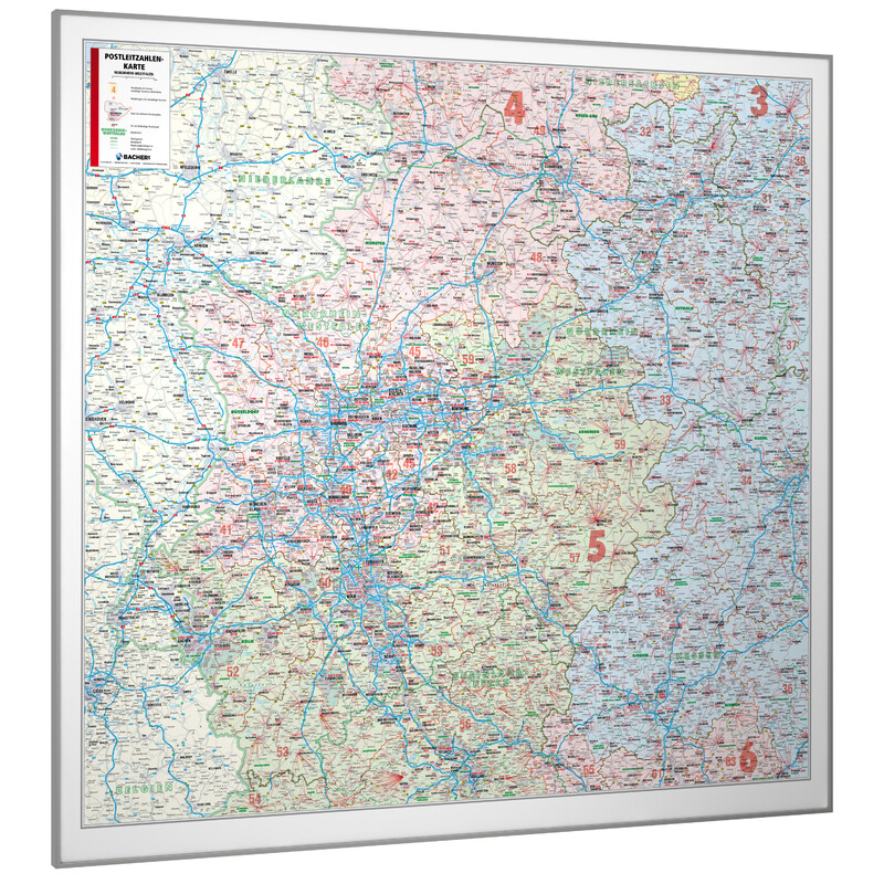 Bacher Verlag Regional-Karte Nordrhein-Westfalen mit Postleitzahlen (152 x 150 cm)