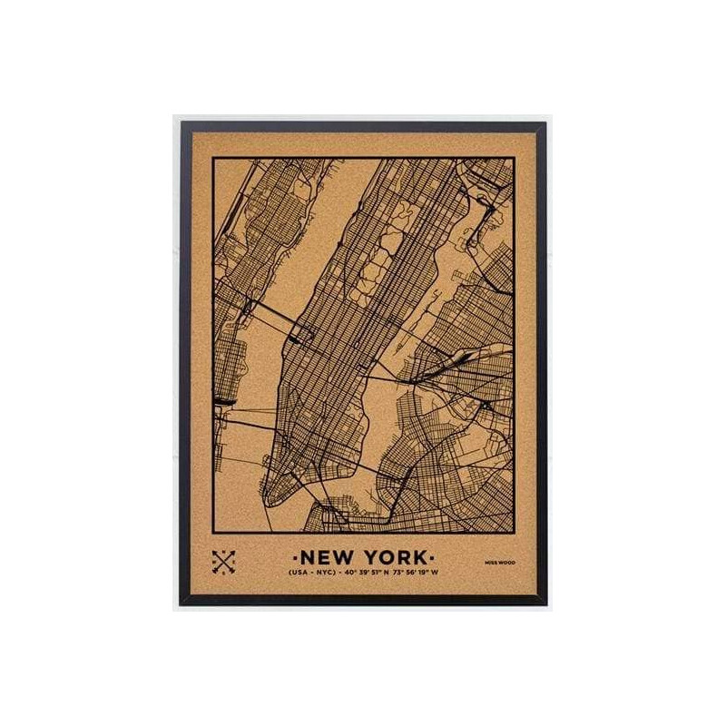 Miss Wood Regional-Karte Woody Map Natural New York L Black