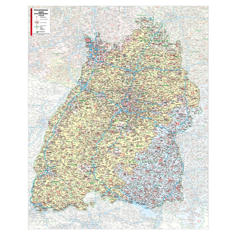 Kastanea Regional-Karte Postleitzahlenkarte Baden-Württemberg (99 x 122 cm)