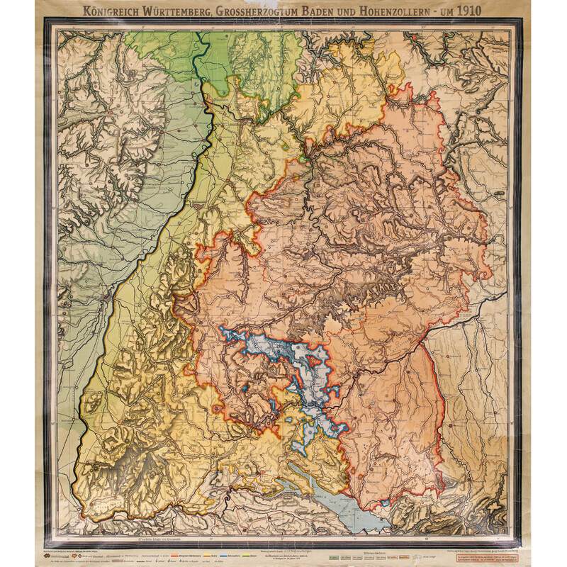 Kastanea Regional-Karte Historische Baden-Württembergkarte von 1910 (85 x 96 cm)