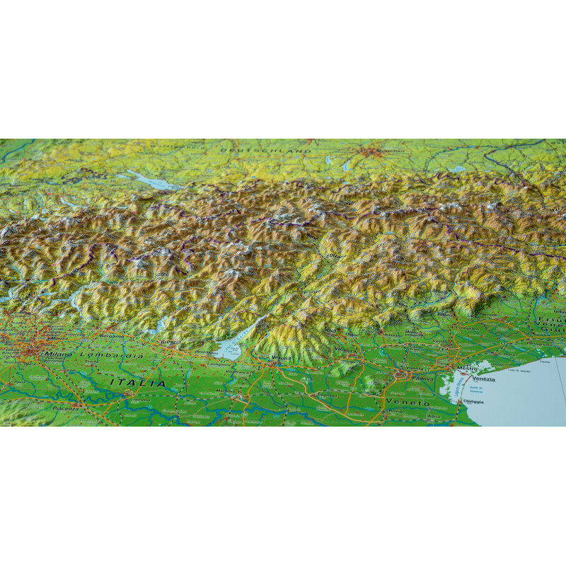 Georelief Regional-Karte Alpen (77 x 57 cm) 3D Reliefkarte mit Holzrahmen