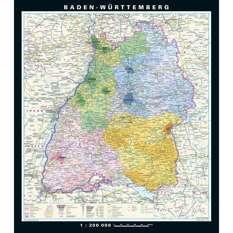 PONS Regional-Karte Baden-Württemberg physisch/politisch (148 x 168 cm)