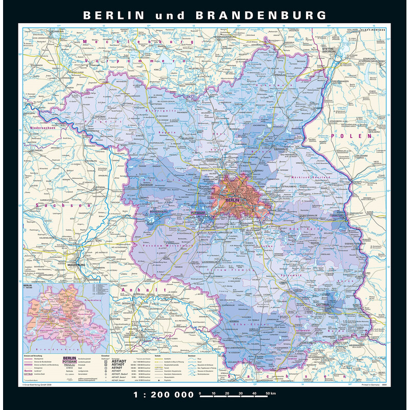 PONS Regional-Karte Berlin-Brandenburg physisch/politisch (148 x 150 cm)