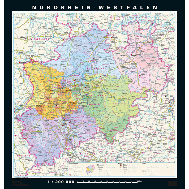 PONS Regional-Karte Nordrhein-Westfalen physisch/politisch (148 x 155 cm)