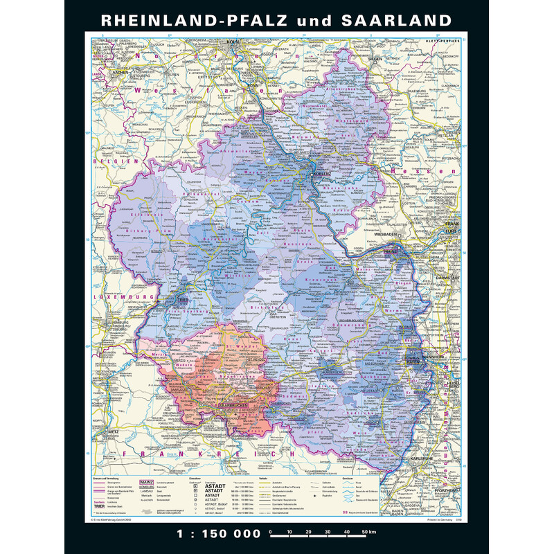 PONS Regional-Karte Rheinland-Pfalz und Saarland physisch/politisch (148 x 193 cm)