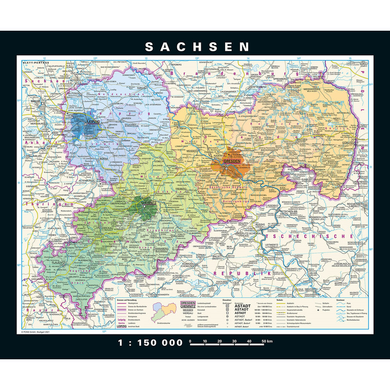 PONS Regional-Karte Sachsen physisch/politisch (176 x 148 cm)
