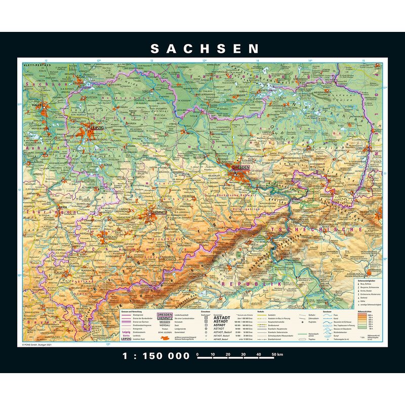 PONS Regional-Karte Sachsen physisch/politisch (176 x 148 cm)