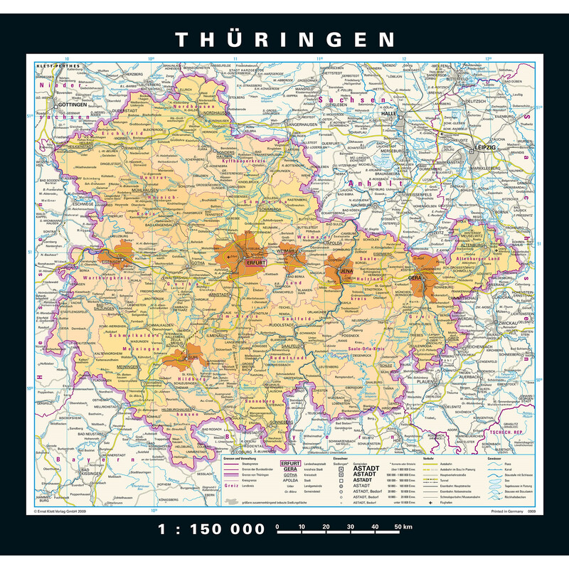 PONS Regional-Karte Thüringen physisch/politisch (148 x 150 cm)