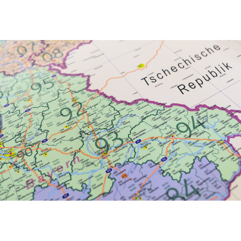 GeoMetro Landkarte Deutschland politisch mit Postleitzahlen PLZ (84 x 114 cm)