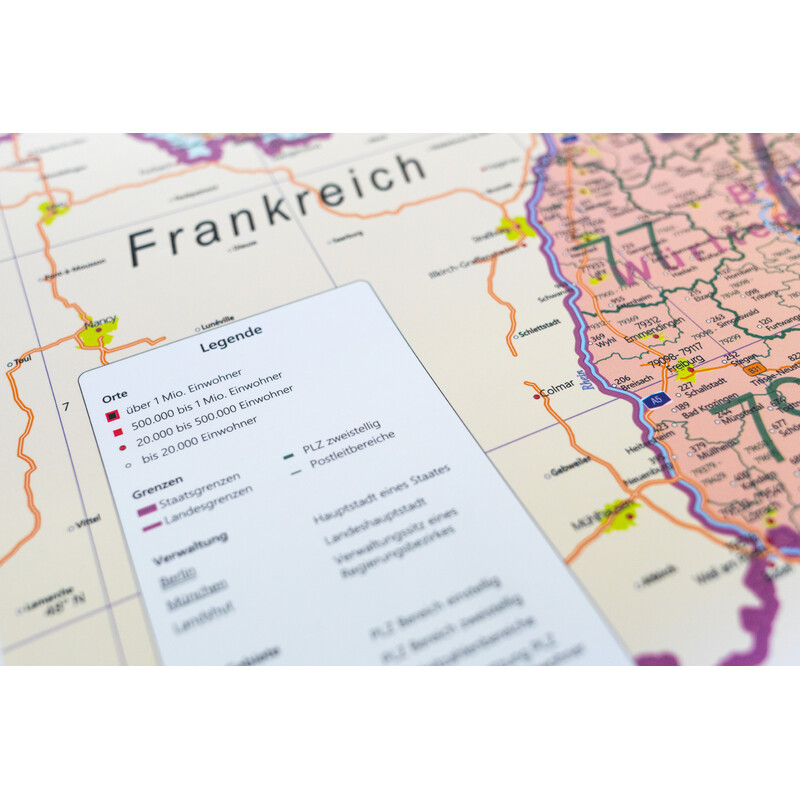 GeoMetro Landkarte Deutschland politisch mit Postleitzahlen PLZ (84 x 114 cm)