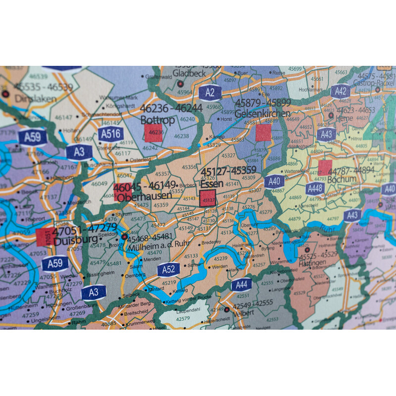 GeoMetro Regional-Karte Nordrhein-Westfalen Postleitzahlen PLZ NRW (118 x 100 cm)