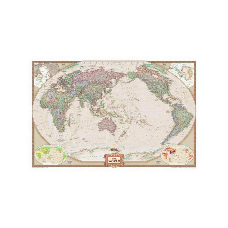 National Geographic Antike Pazifik-zentrierte Weltkarte laminiert