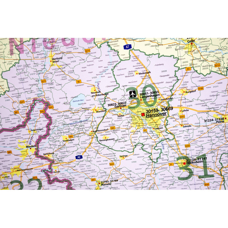 GeoMetro Regional-Karte Niedersachsen Postleitzahlen PLZ (100 x 123 cm)